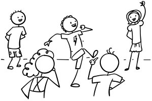 ���l���̃O���[�v�ɕ�����uPast Tense Charades�v������